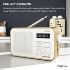 DAB/DAB+ & FM Portable Digital Radio | Simple Controls | Dual Alarms & Sleep Timer | Battery & Mains Powered (4x”AA”) | Bluetooth | Perfect for Home, Office or Outdoors | AZATOM Desire X2 (Oak)