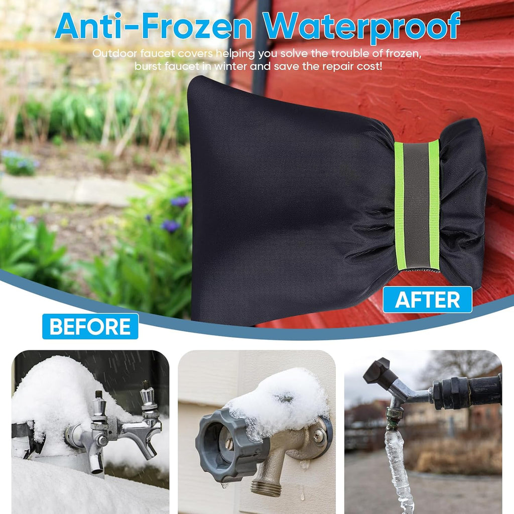 2Pack Outdoor Faucet Covers for Winter,8.5"x6.7"x2" Pro Spigot Cover Freeze Protection,Outdoor Water Socks with Reflective Strips for Winter Spigot Cover Pipe Insulation Reusable Waterproof,Black