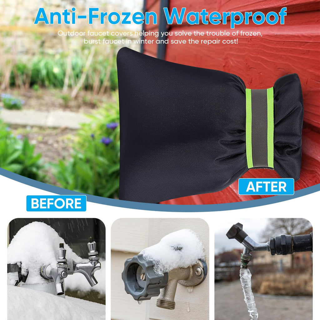 2Pack Outdoor Faucet Covers for Winter,8.5"x6.7"x2" Pro Spigot Cover Freeze Protection,Outdoor Water Socks with Reflective Strips for Winter Spigot Cover Pipe Insulation Reusable Waterproof,Black