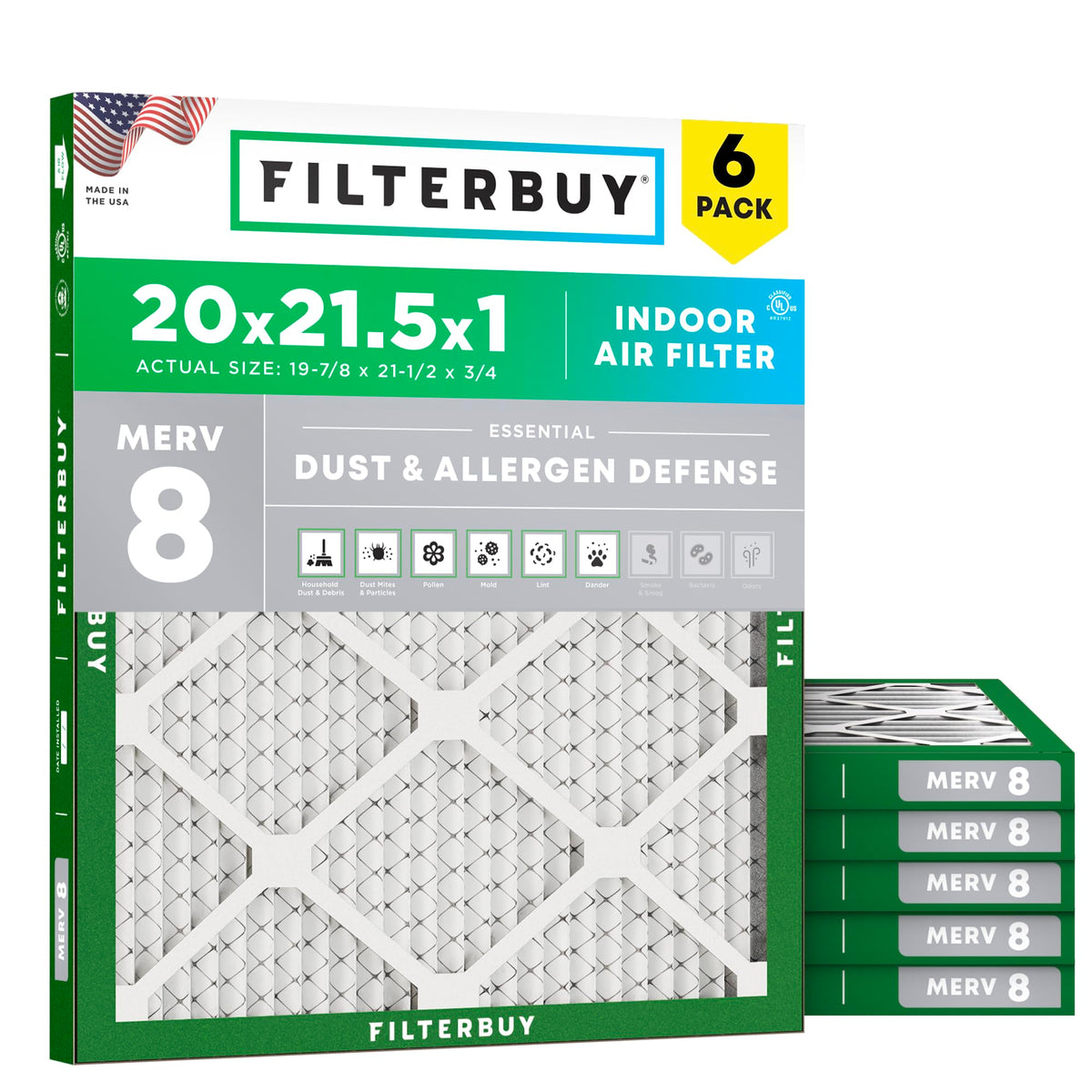Filterbuy 30x32x1 Air Filter MERV 8 Dust & Allergy Defense (6-Pack)