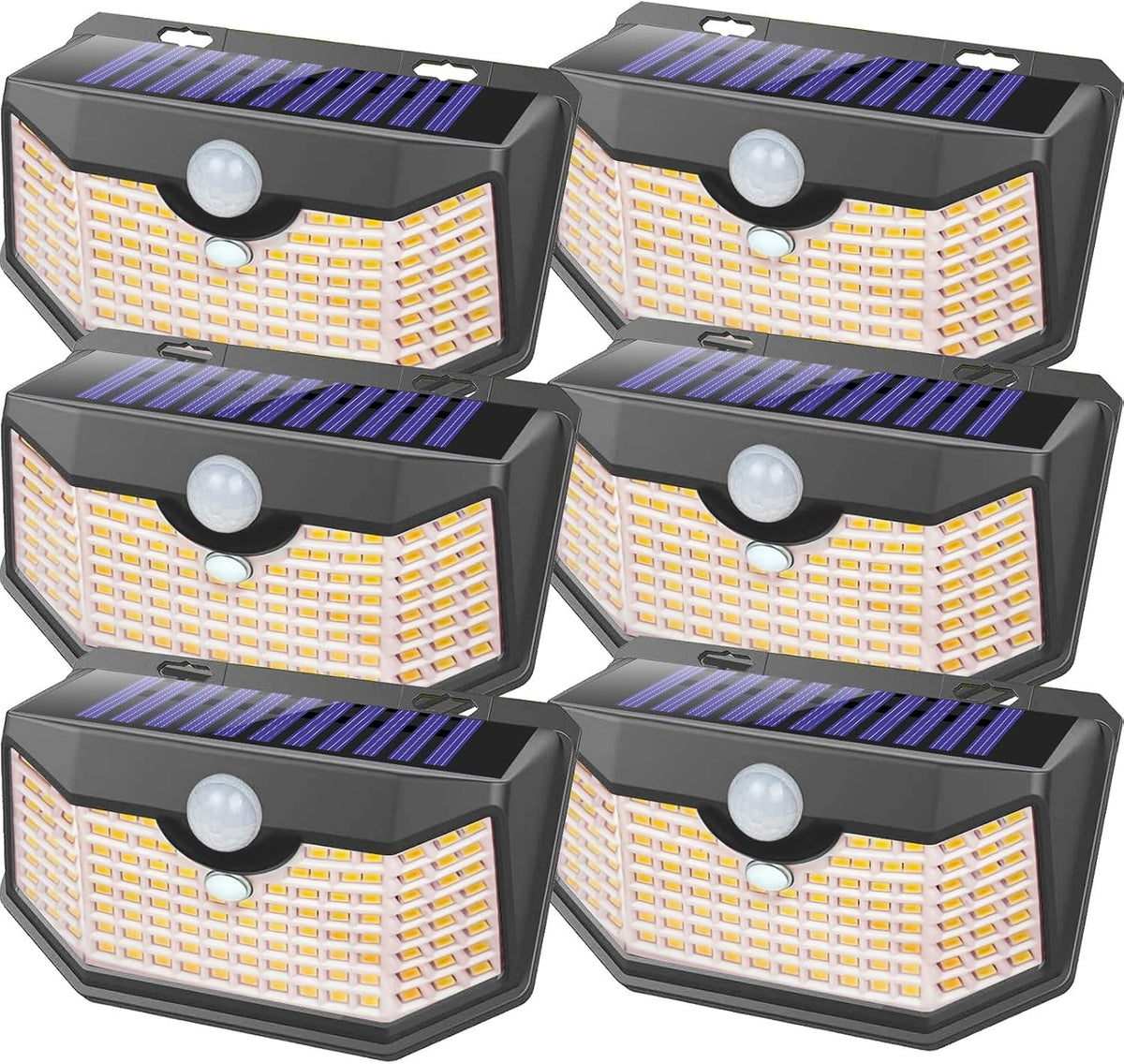 HMCITY Solar Lights Outdoor 120 LED with 3 Lighting Modes, Motion Sensor Wall Lights,IP65 Waterproof Solar Powered for Garden Patio Yard (Back Button 2Packs, Black Shell-Daylight White)