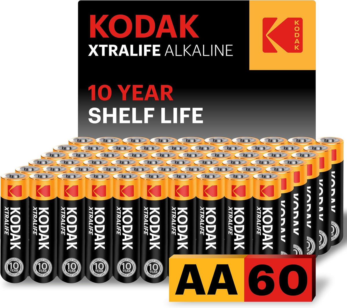 KODAK AA Alkaline Batteries (60 Pack) Double A Battery, LR6 1.5V