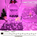 Christmas Lights Outdoor Battery Operated String Lights Total 100LED 33Ft with Timer 8 Modes 16.4Ft*2 Waterproof Outdoor Indoor for Christmas Decor, Warm White, 2-Pack