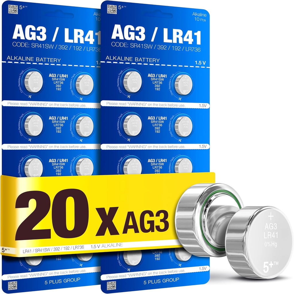 LR41 AG3 392 SR41SW L736 1.5V Alkaline Button Cell Batteries (20 Pack) – Long Lasting Coin Batteries for Watches, Toys, Calculators & Small Electronics