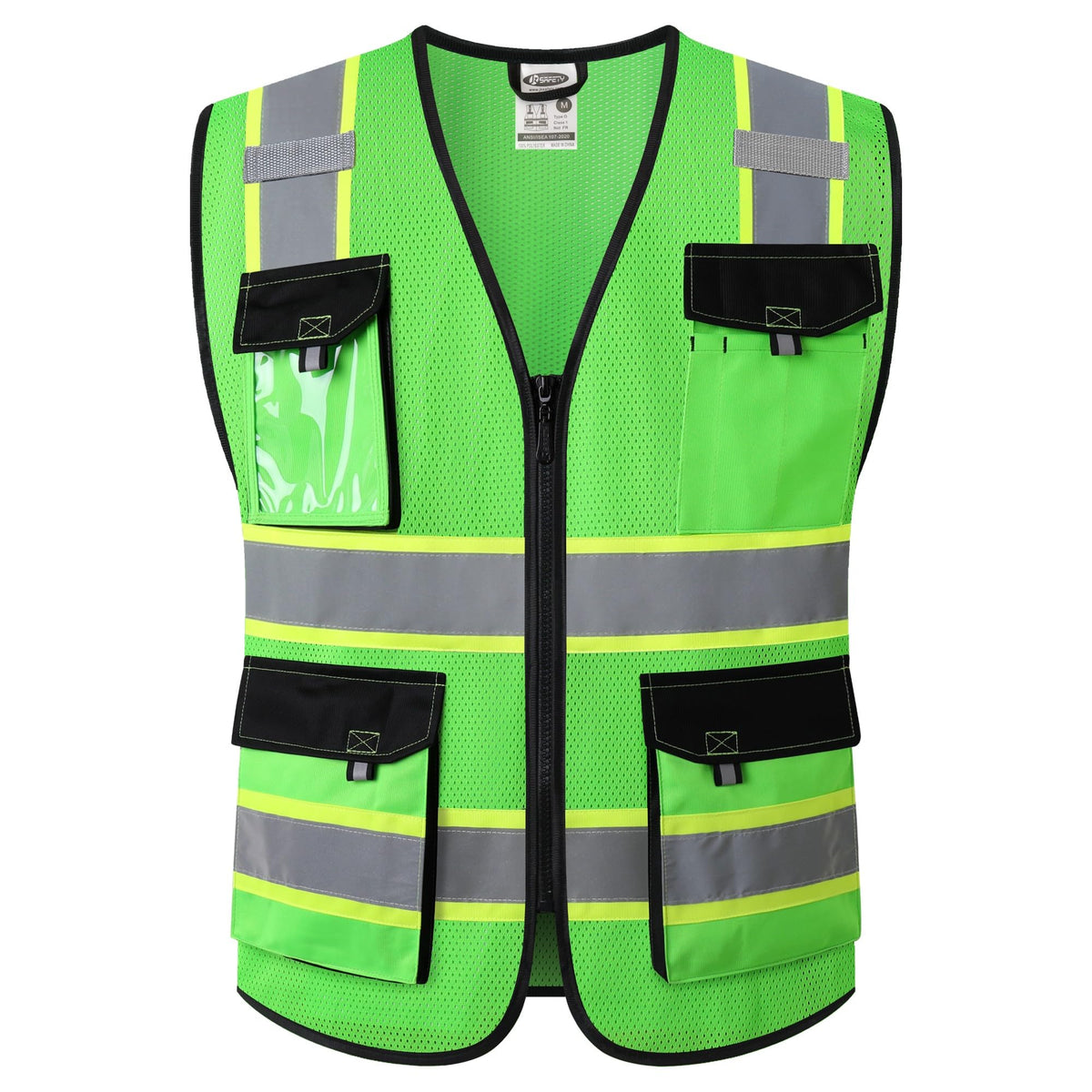 JKSafety Safety Vest for Men Women Hi Vis Reflective Vest JK220 OBlack L