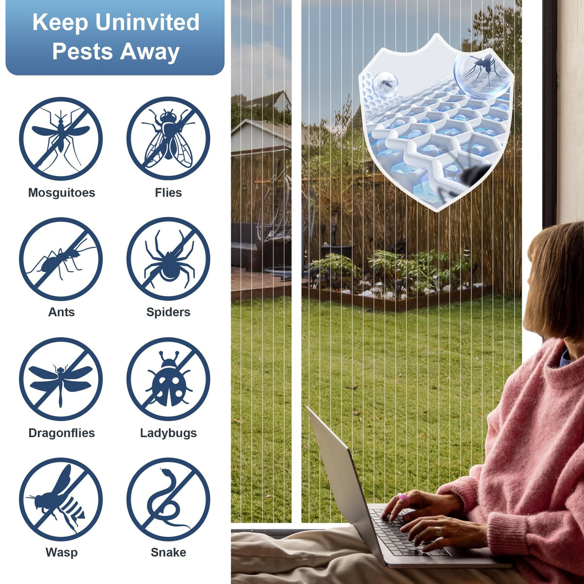 METAONLY Magnetic Screen Door Mesh, Works for Patio, Sliding Door, Keeps Bug Mosquito Out, Fresh Air Flow, Fits 32" x 80" Door - Curtain Size 34" x 82", Black with Lace