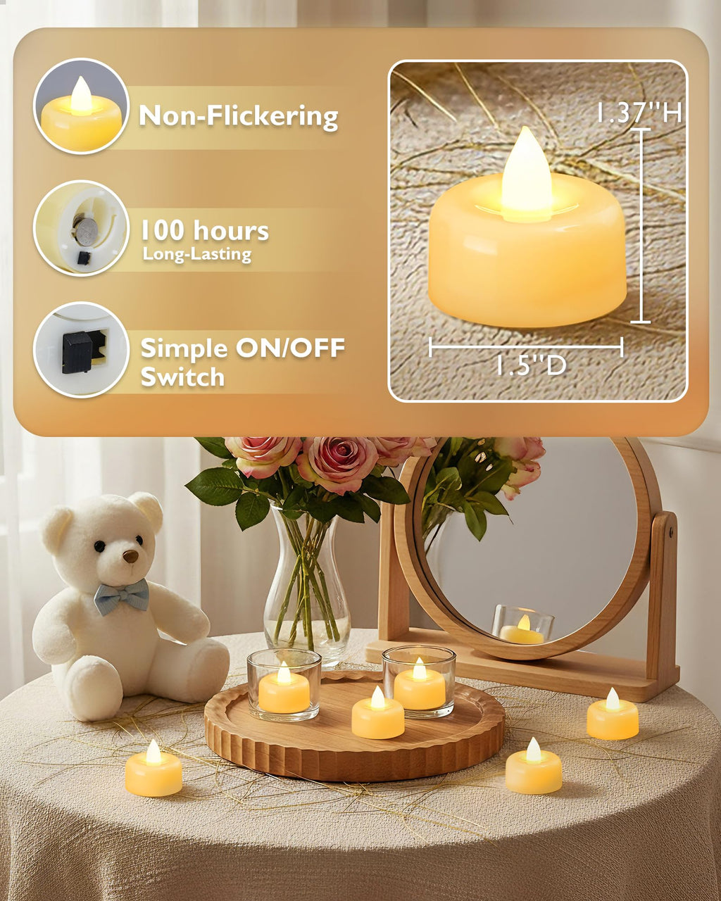 Amagic 24Pack Purple Flameless LED Tea Lights Candles Battery Operated