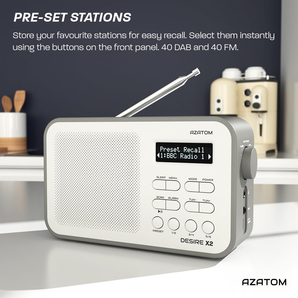 DAB/DAB+ & FM Portable Digital Radio | Simple Controls | Dual Alarms & Sleep Timer | Battery & Mains Powered (4x”AA”) | Bluetooth | Perfect for Home, Office or Outdoors | AZATOM Desire X2 (Oak)