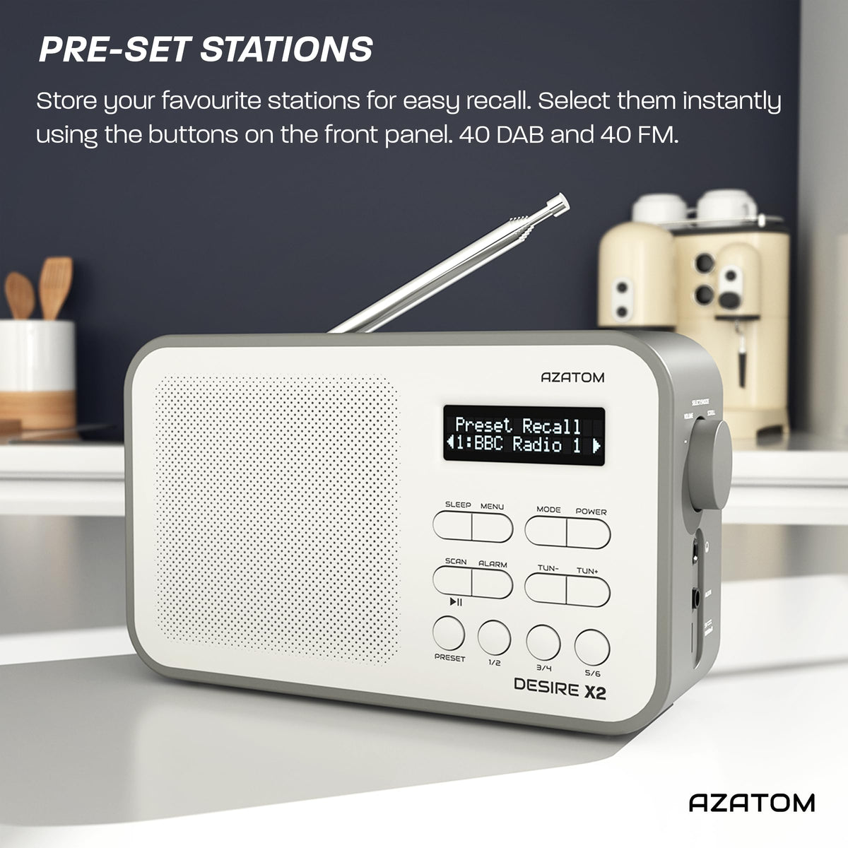 DAB/DAB+ & FM Portable Digital Radio | Simple Controls | Dual Alarms & Sleep Timer | Battery & Mains Powered (4x”AA”) | Bluetooth | Perfect for Home, Office or Outdoors | AZATOM Desire X2 (Oak)