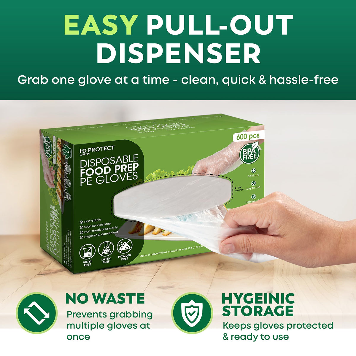 Keppi 600 Pack Disposable Food Prep Gloves – Clear Polyethylene, Latex- BPA & Powder-Free – Bulk Kitchen Gloves for Cooking, Catering, BBQ, Baking, Restaurant Food Handling