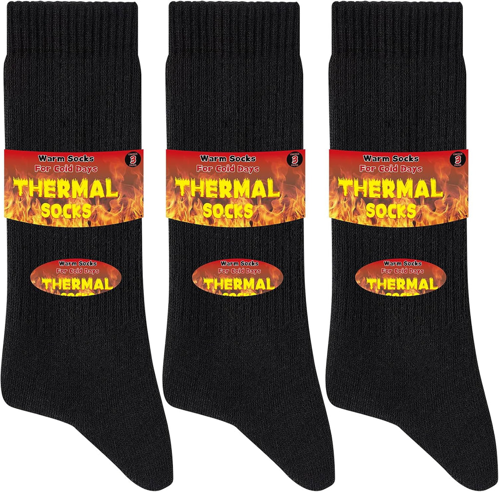 Niofind Warm Thermal Socks for Men Women, Full Cushion Winter Socks, Crew Length Black Heavy Duty Heated Cotton Boot Sock for Work Outdoor Walking, Hiking, Running, 3/6 Pairs, Gifts for Men women