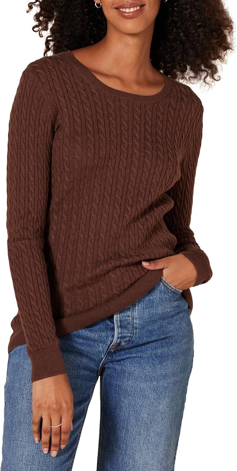 Amazon Essentials Women's Lightweight Cable Knit Long-Sleeve Crewneck Jumper (Available in Plus Size)