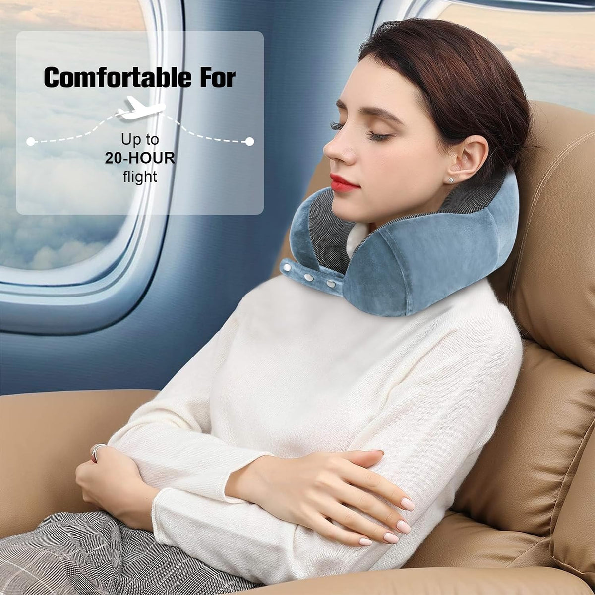 Cirorld Travel Pillow for Airplane, Neck Pillow for Travel, Memory Foam Travel Neck Pillow for Adults, Adjustable & Compact Flight Pillow, Ergonomic Neck Cushion, With Ear Plugs, Eye Mask, Carry Bag