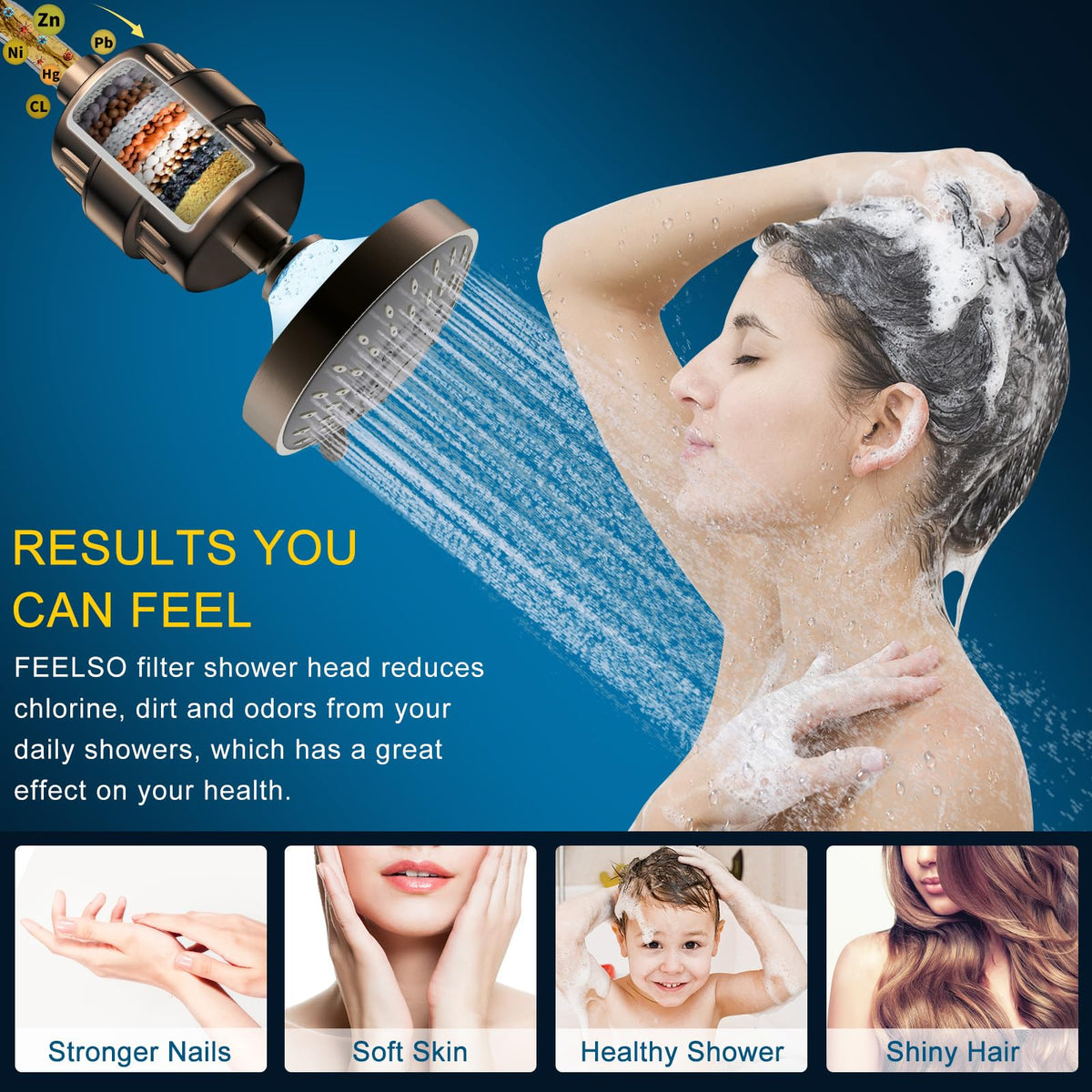 FEELSO Shower Head with Shower Filter, Filtered Shower Head for Hard Water