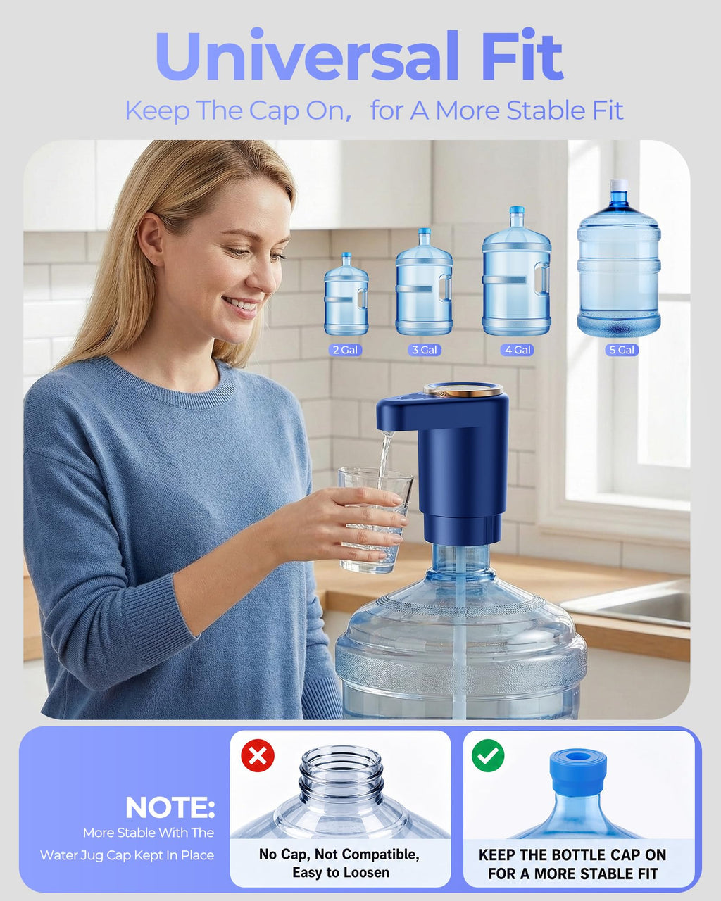 Water Jug Pump for 5 Gallon Bottle – Portable Electric USB-C Charging Dispenser, Dual Powerful Motors, Fast Flow, Fits 2-5 Gallon Jugs – Ideal for Home, Office, Camping, RV, Beige