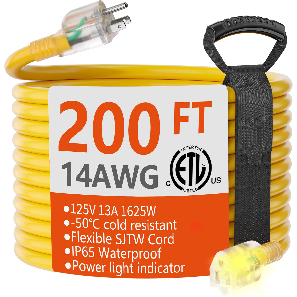 HUANCHAIN Indoor Black Extension Cord 3 FT Waterproof 16/3 Gauge