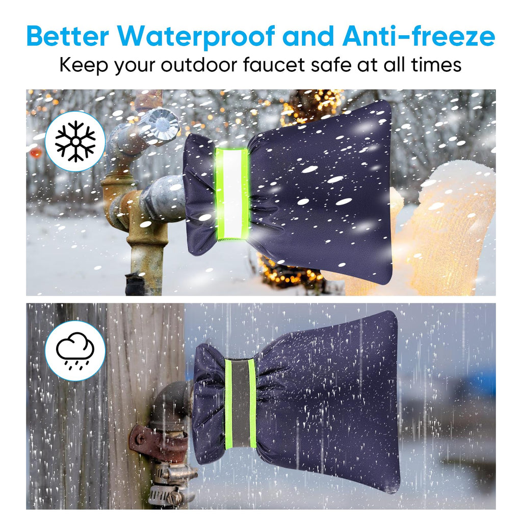 2Pack Outdoor Faucet Covers for Winter,8.5"x6.7"x2" Pro Spigot Cover Freeze Protection,Outdoor Water Socks with Reflective Strips for Winter Spigot Cover Pipe Insulation Reusable Waterproof,Black