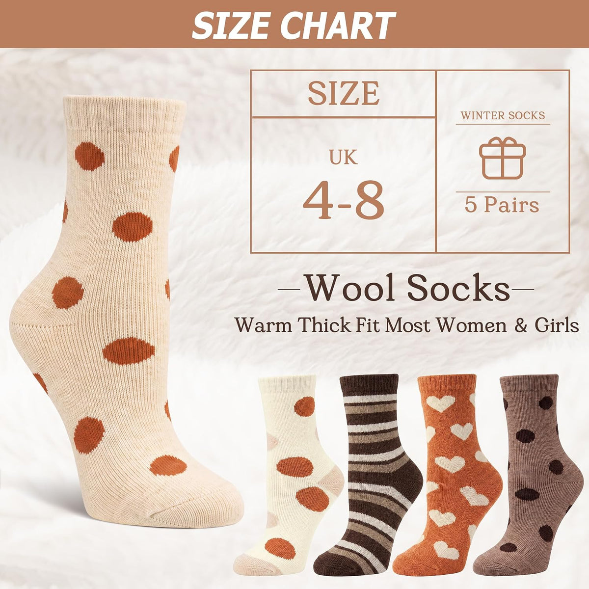 Ladies Socks Wool Thermal Fluffy Gifts For Women 5 Pairs
