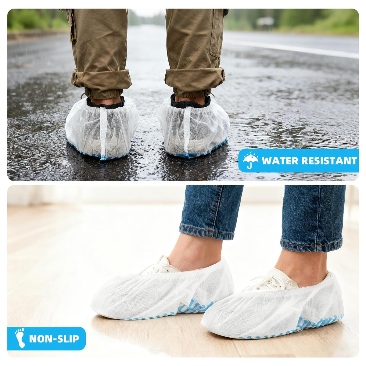 WUJUN 100/200 Pack Blue/Black Disposable Shoes Covers Boot Cover Waterproof, Dust-proof, Non-slip, One Size Fit Most, Protect Your Shoes, Carpets and Floors. Cleaning Accessories