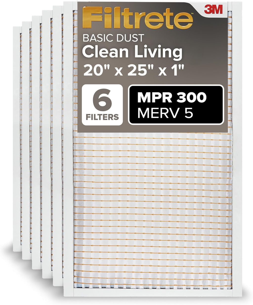 Filtrete 20x25x1 Air Filter, MERV 5, MPR 300, 6 HVAC Filters