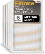 Filtrete 20x25x1 Air Filter, MERV 5, MPR 300, 6 HVAC Filters