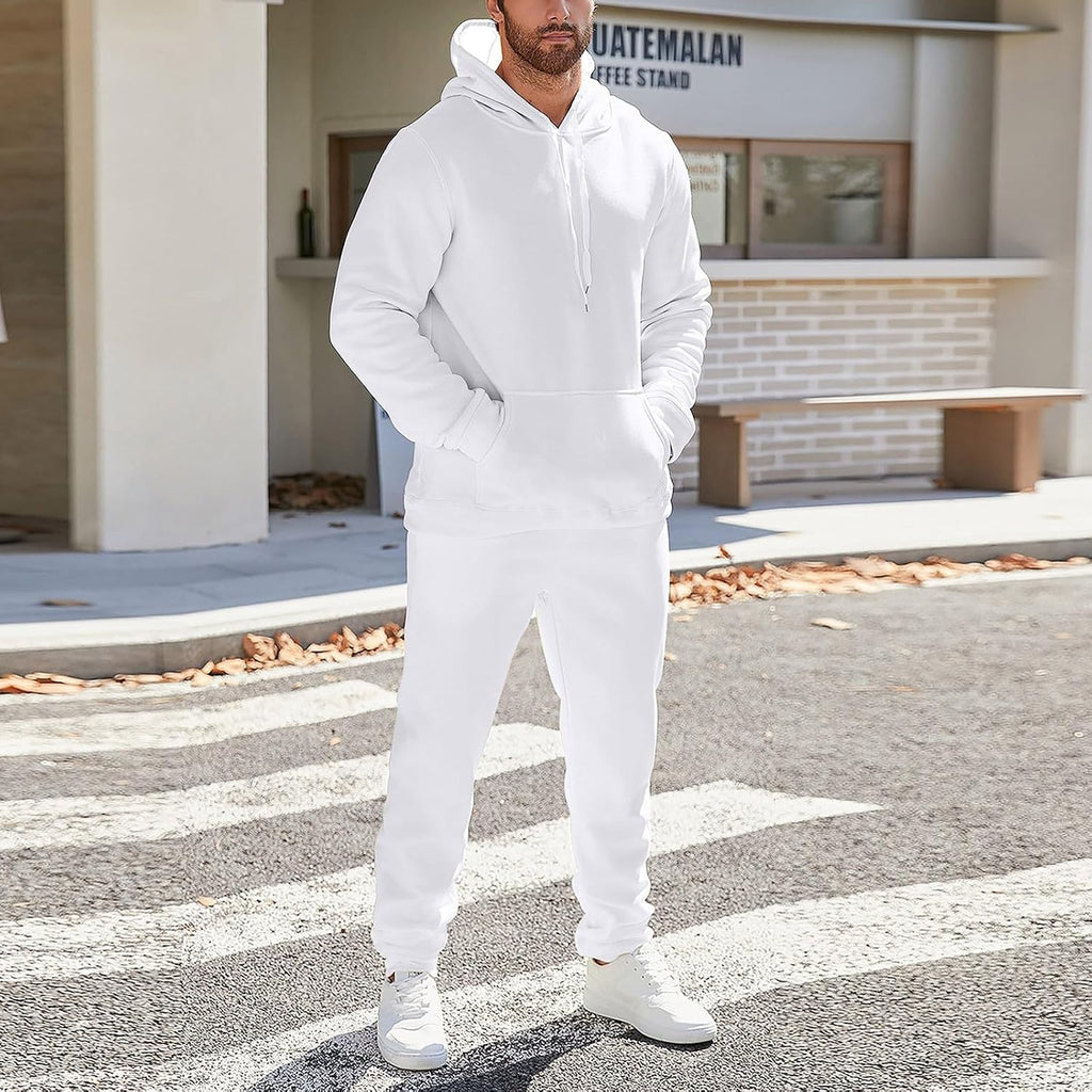 Mens Plain Tracksuit Long Sleeve Hooded Sweatshirt Sweatpants Set Hoodie Joggers Sets 2 Piece Fashion Sweatsuits Activewear Sportswear Men's Clothing UK