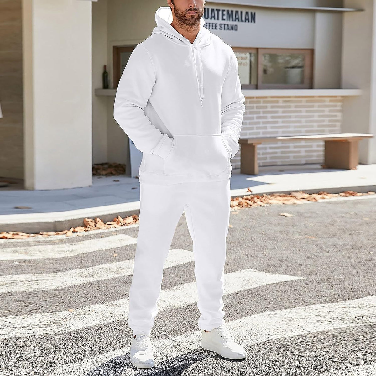 Mens Plain Tracksuit Long Sleeve Hooded Sweatshirt Sweatpants Set Hoodie Joggers Sets 2 Piece Fashion Sweatsuits Activewear Sportswear Men's Clothing UK