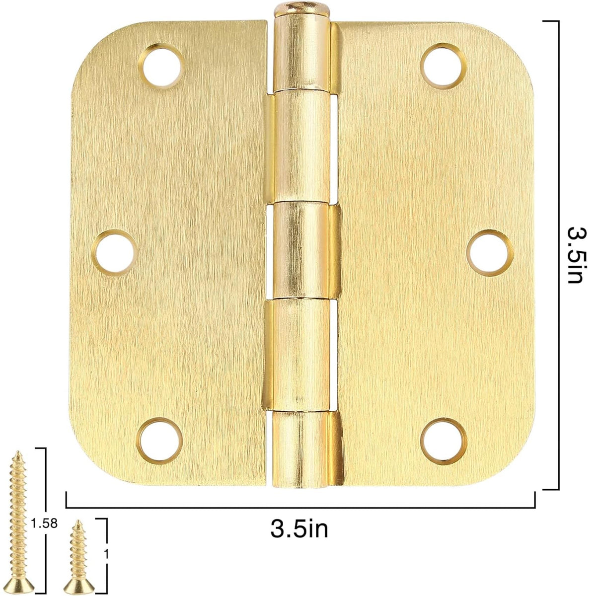 TDCHINGES Rounded Door Hinges 3.5" X 3 1/2 Inch Antique Brass 5/8" Radius