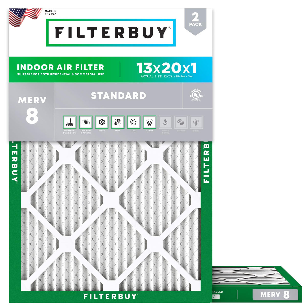 Filterbuy 18x18x1 Air Filter MERV 8 Dust & Allergy Defense (2-Pack)