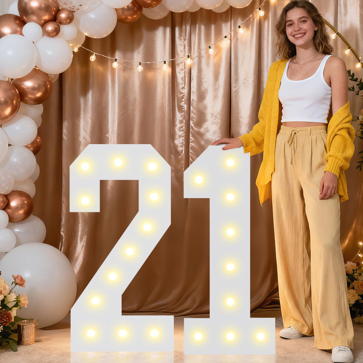 Pooqla 2.4FT Light Up Numbers, Marquee Numbers 2.4 Feet Tall Party Decor for Her Him, Mosaic Big Sign for 7th 17th 70th Birthday Anniversary Decoration Backdrop, Large Pre-Cut Frame Number 7
