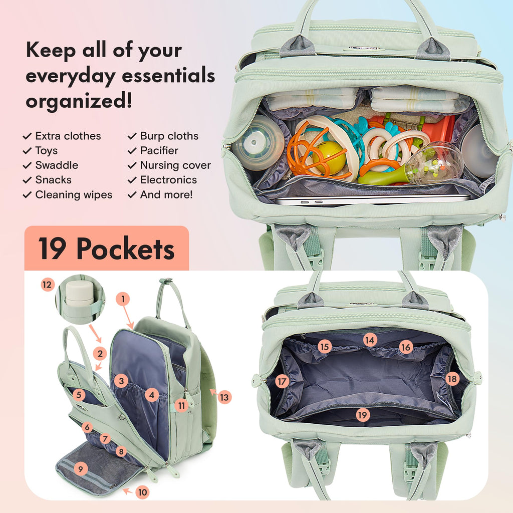 Dikaslon Baby Changing Bag Backpack, Large Nappy Back Pack Multifunction Baby Bags with Portable Changing Mat, Pacifier Holder, and Stroller Straps, for Mom and Dad