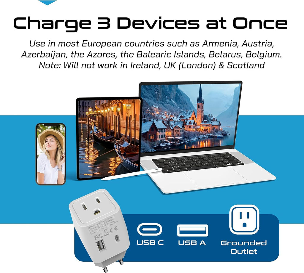 Ceptics 45W Universal Travel Adapter w/ 3 USB-A, 2 USB-C & Universal Input