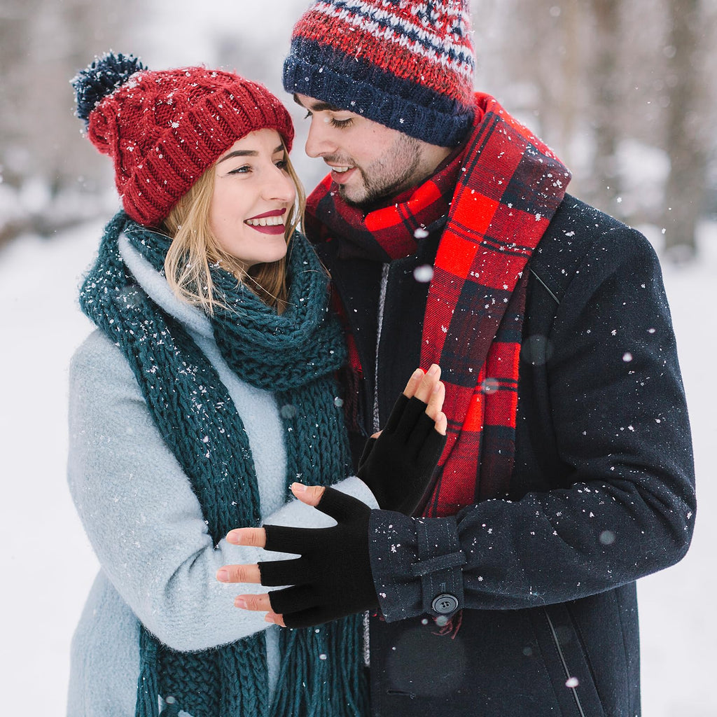 Grevosea 2 Pair Fingerless Warm Gloves - Winter Half Finger Gloves Thickened Knit Touchscreen Stretchy Mittens for Men Women