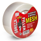 Gorilla Filler Plasterboard & Drywall Mesh Tape | Fills Cracks - Easy to Apply (Self Adhesive) | 50mm x 50m (White, 50m)