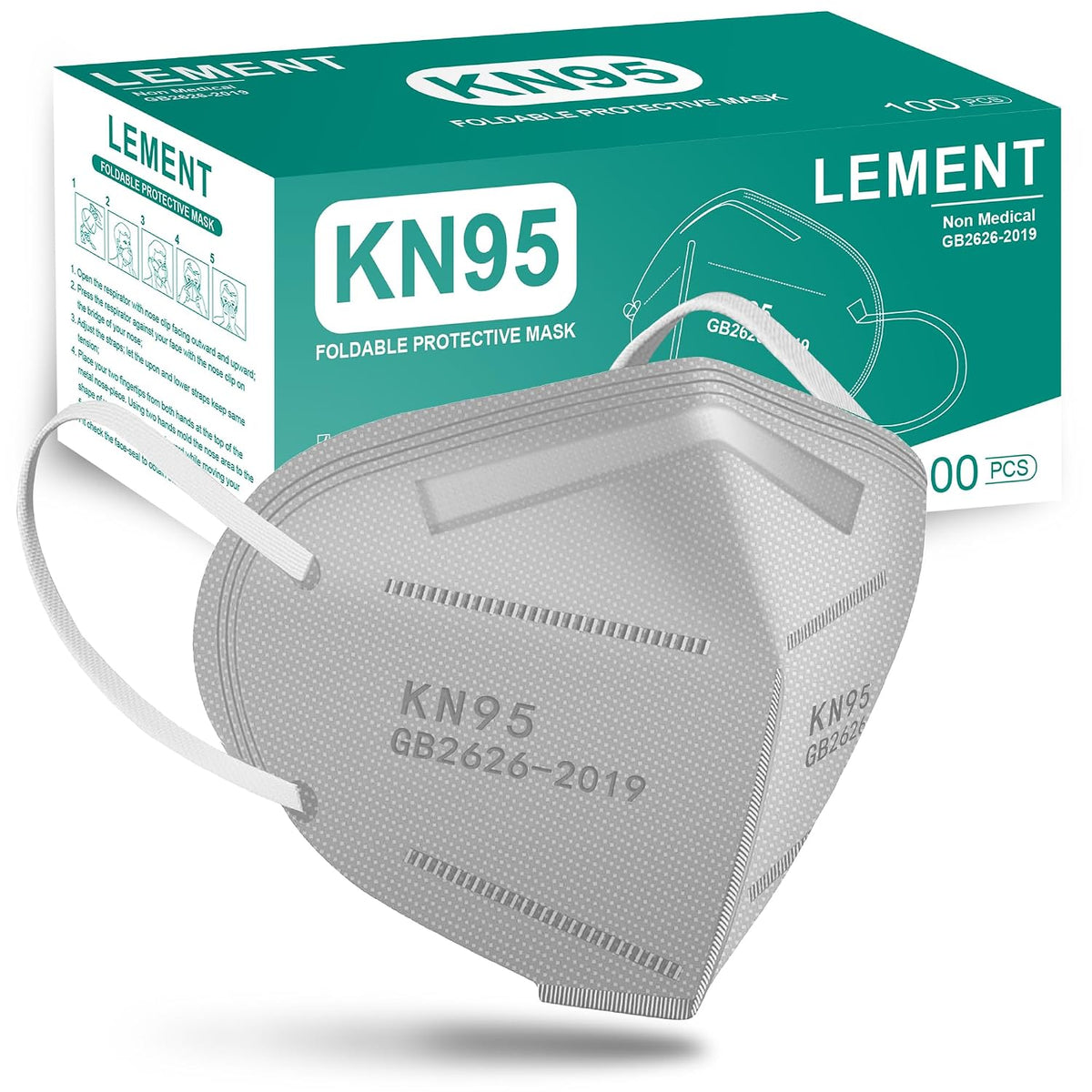 LEMENT 50pcs KN95 Face Mask Black 5-Layer Filter≥95% Cup Dust Safety Masks