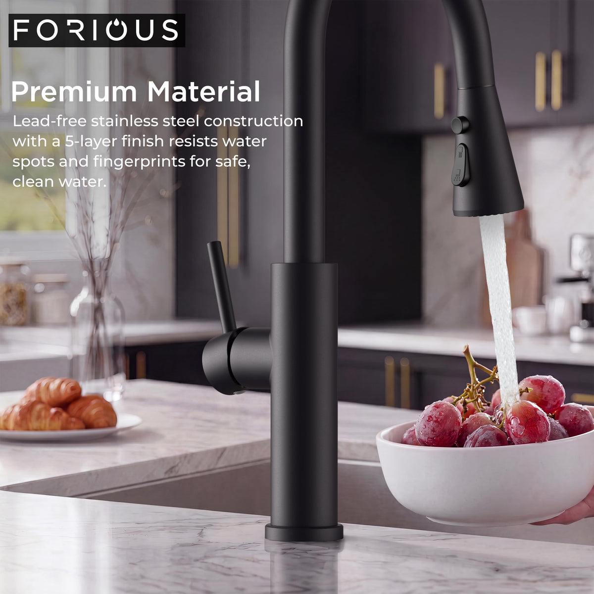 FORIOUS Kitchen Faucet with Cup Washer, Pull Down Sprayer, Brushed Nickel