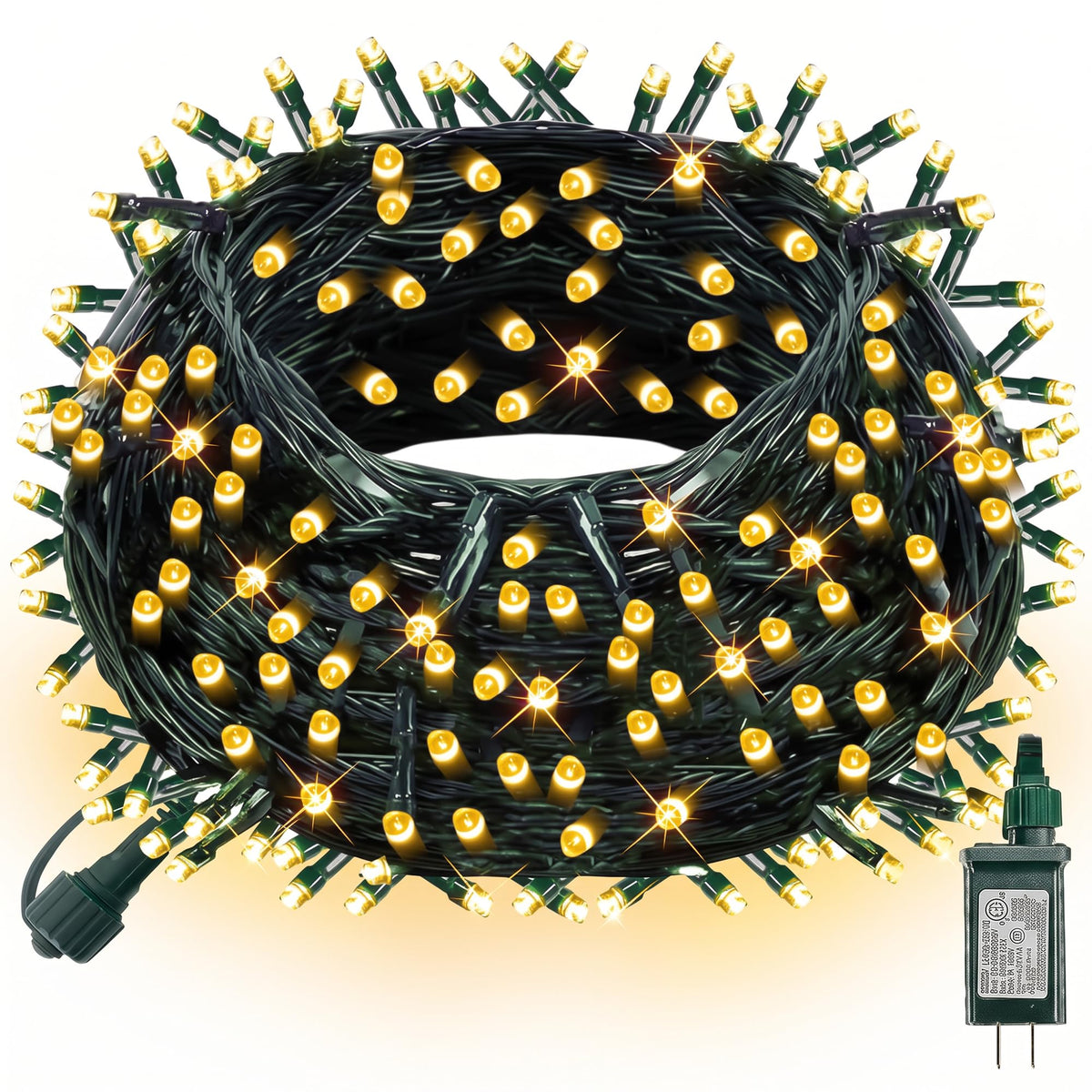 Dazzle Bright 300 LED Christmas String Lights, 100 FT Connectable Waterproof String Lights Green Wire with 8 Modes, Christmas Decorations for Indoor Outdoor Xmas Party Yard Garden (Warm White)