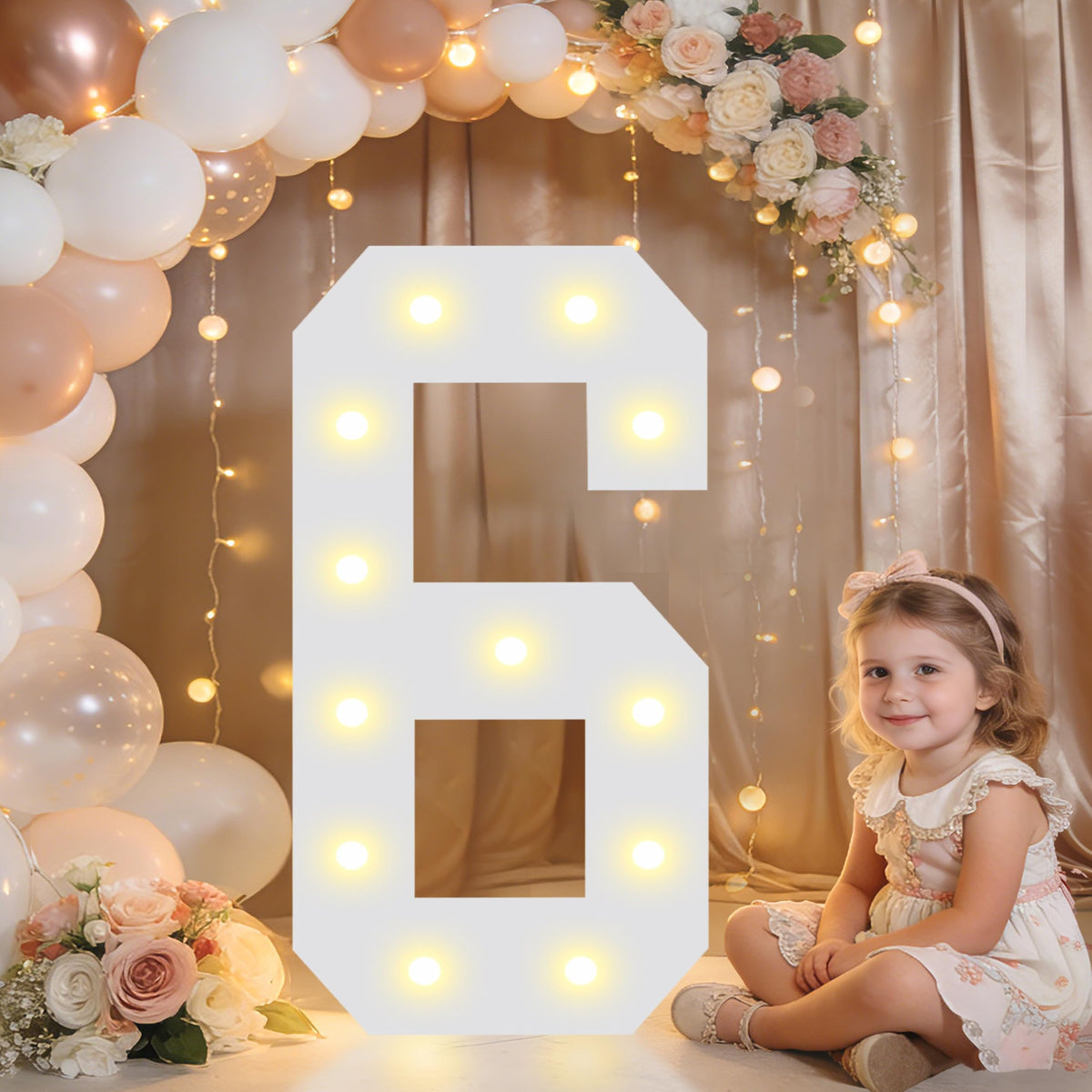 Pooqla 2.4FT Light Up Numbers, Marquee Numbers 2.4 Feet Tall Party Decor for Her Him, Mosaic Big Sign for 7th 17th 70th Birthday Anniversary Decoration Backdrop, Large Pre-Cut Frame Number 7
