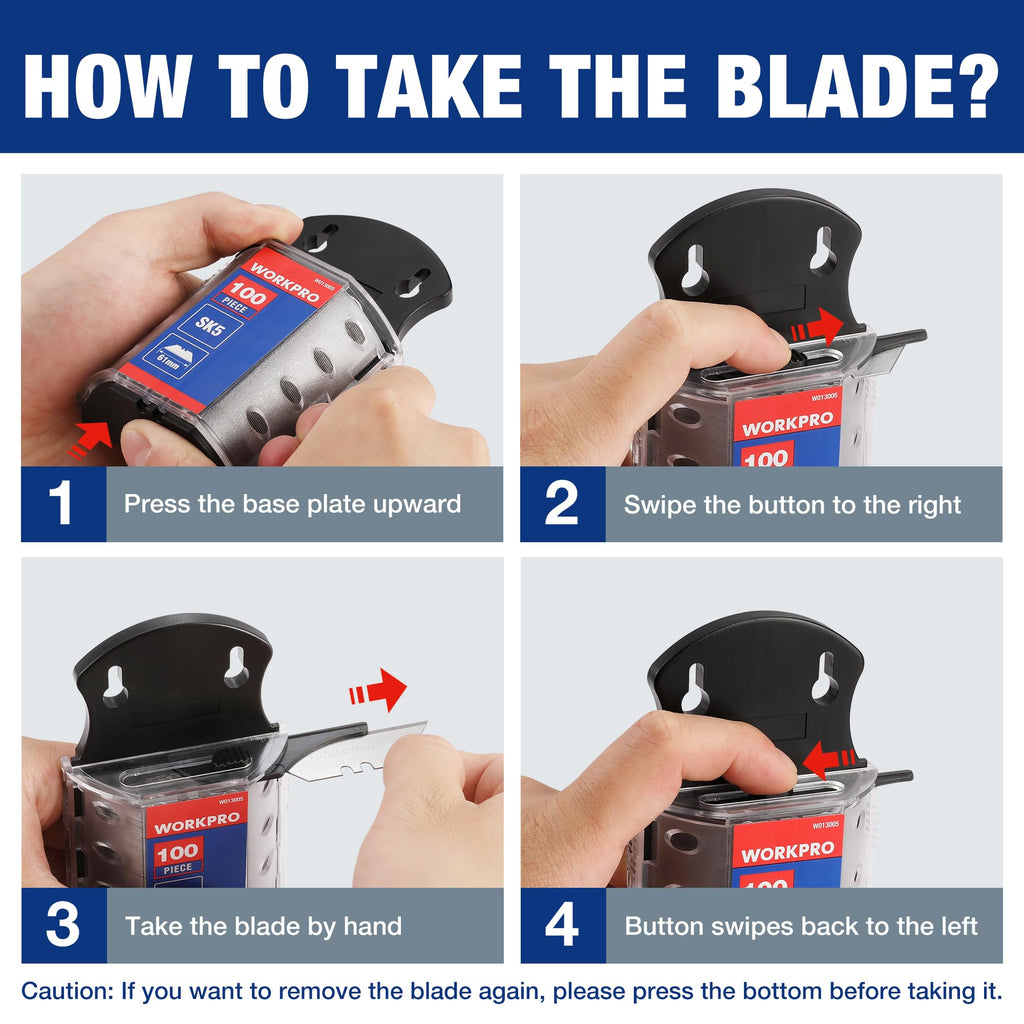 WORKPRO Utility Knife Blades, 100-Pack SK5 Steel Blades with Dispenser