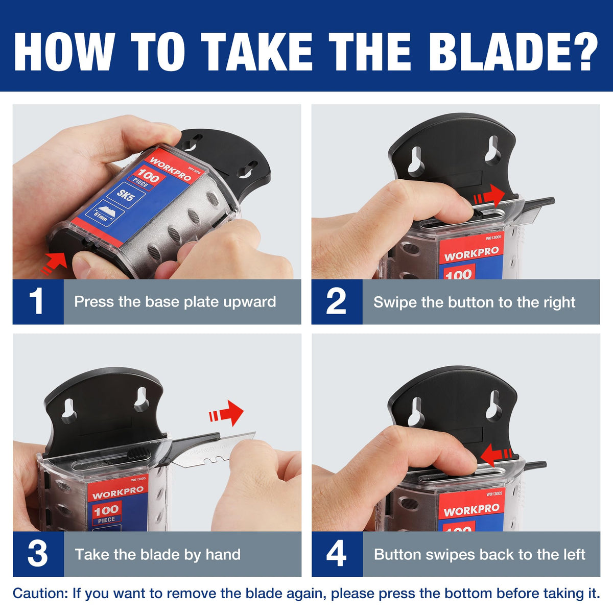 WORKPRO Utility Knife Blades, 100-Pack SK5 Steel Blades with Dispenser