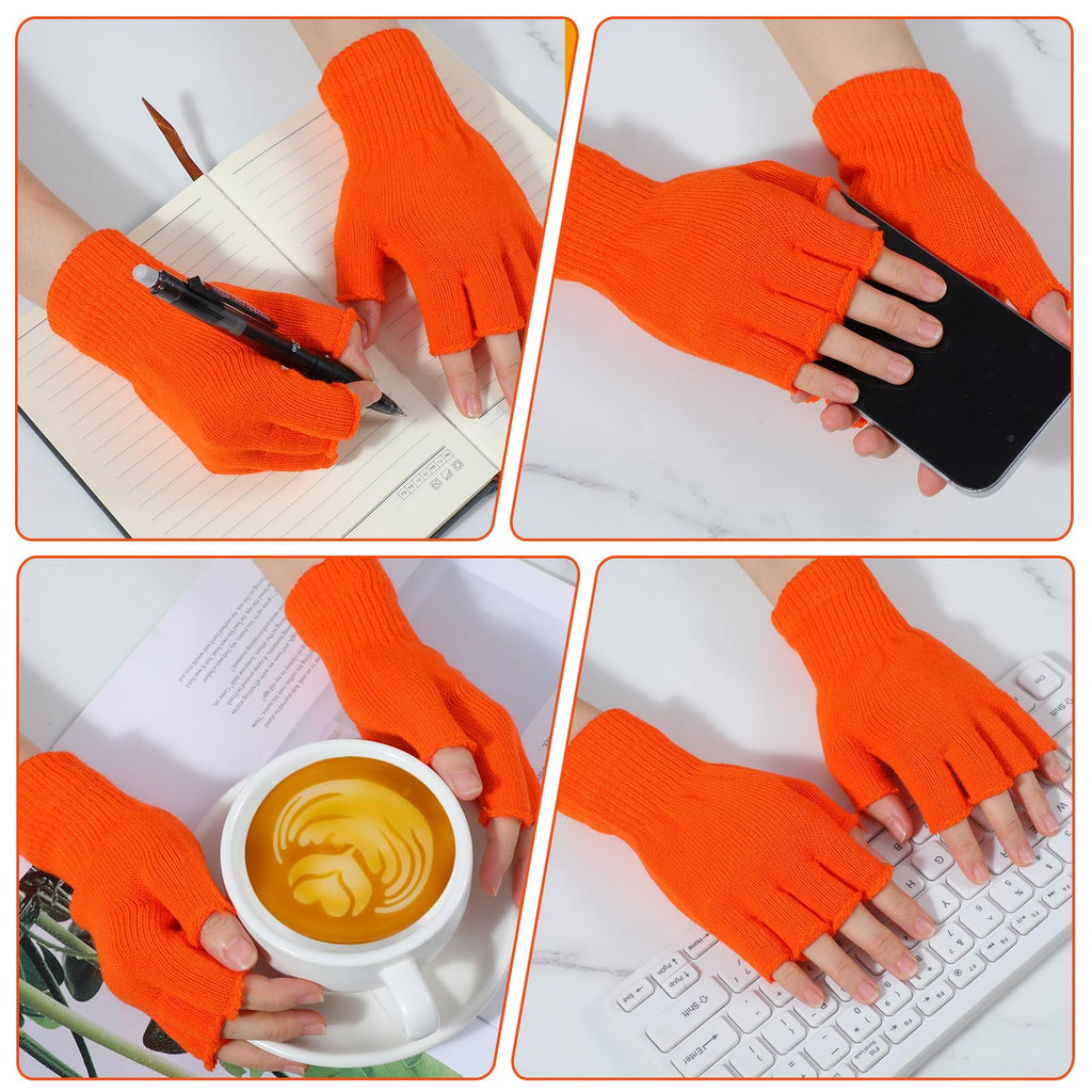 Grevosea 2 Pair Fingerless Warm Gloves - Winter Half Finger Gloves Thickened Knit Touchscreen Stretchy Mittens for Men Women