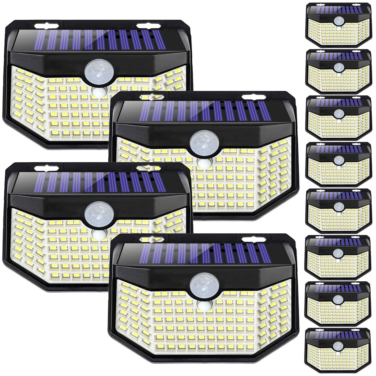 HMCITY Solar Lights Outdoor 120 LED with 3 Lighting Modes, Motion Sensor Wall Lights,IP65 Waterproof Solar Powered for Garden Patio Yard (Back Button 2Packs, Black Shell-Daylight White)