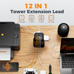 TESSAN 8 Way Tower Extension Lead 2M with 4 USB Slots (2 USB C)