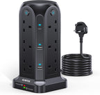 Tower Extension Lead 2M, 12 Way, 6 USB, 4 Independent Switches