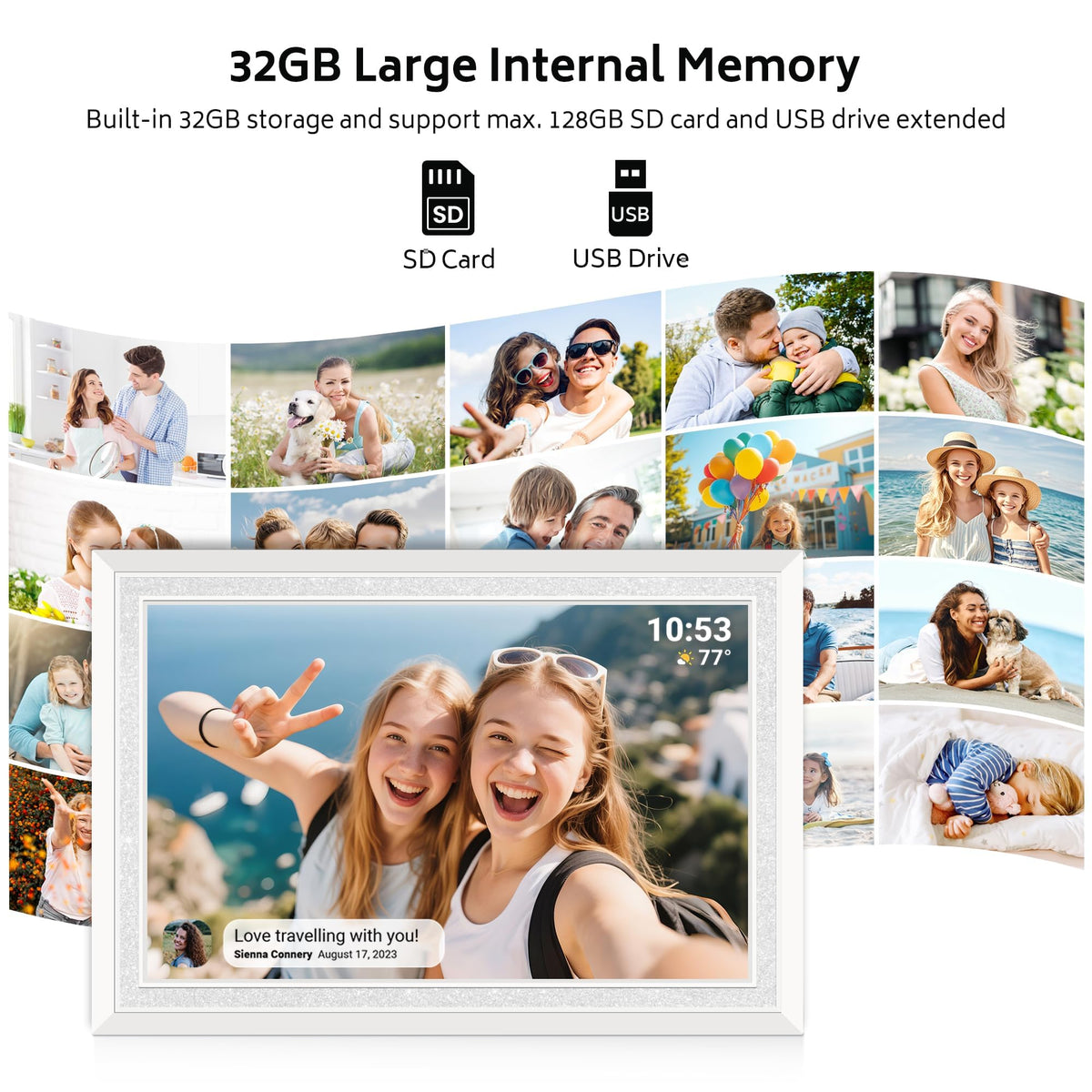 Frameo WiFi Digital Photo Frame 10.1 Inch - 1280x800 HD IPS Touch Screen Picture Frame Electronic, 32GB Memory, Auto Rotate, Wall Mountable, Digital PictureFrame for Sharing Photos and Videos