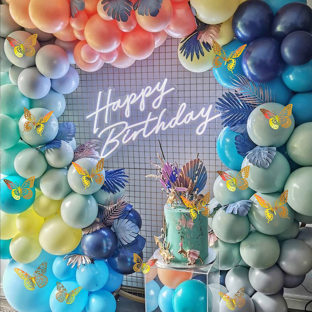 SAOROPEB 3D Butterfly Wall Decor 48 Pcs Gold Butterfly Birthday Decorations