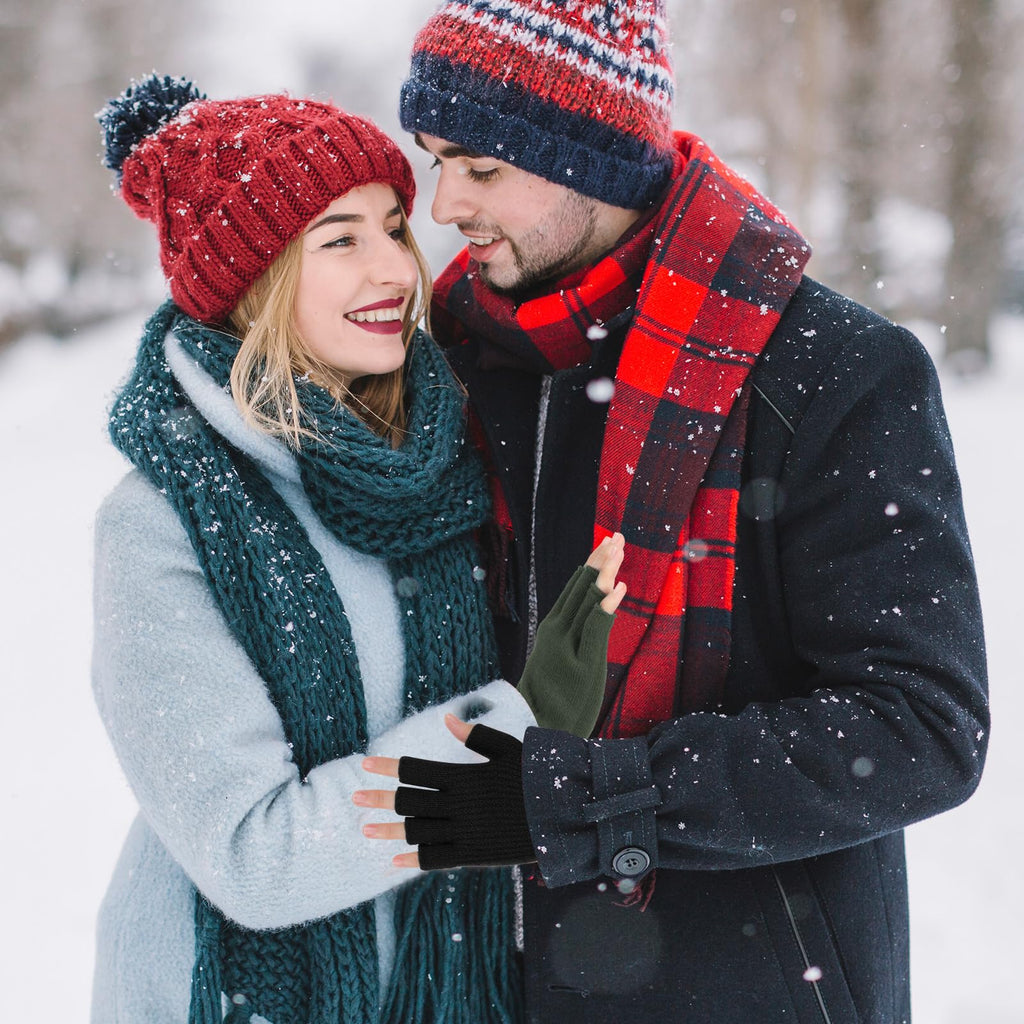 Grevosea 2 Pair Fingerless Warm Gloves - Winter Half Finger Gloves Thickened Knit Touchscreen Stretchy Mittens for Men Women