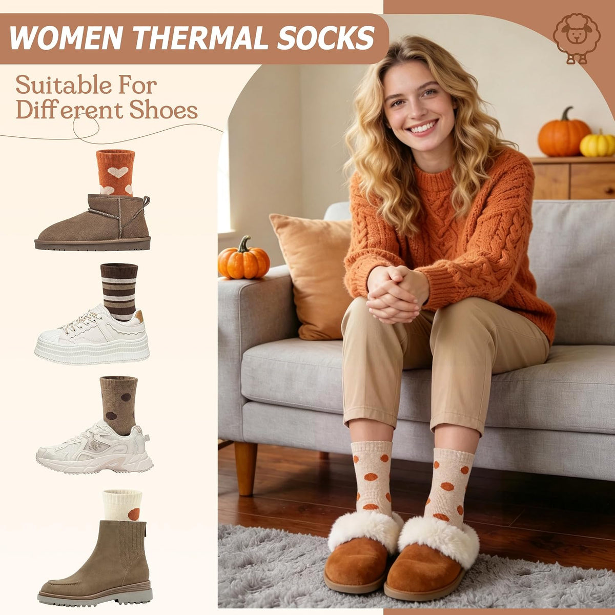 Ladies Socks Wool Thermal Fluffy Gifts For Women 5 Pairs