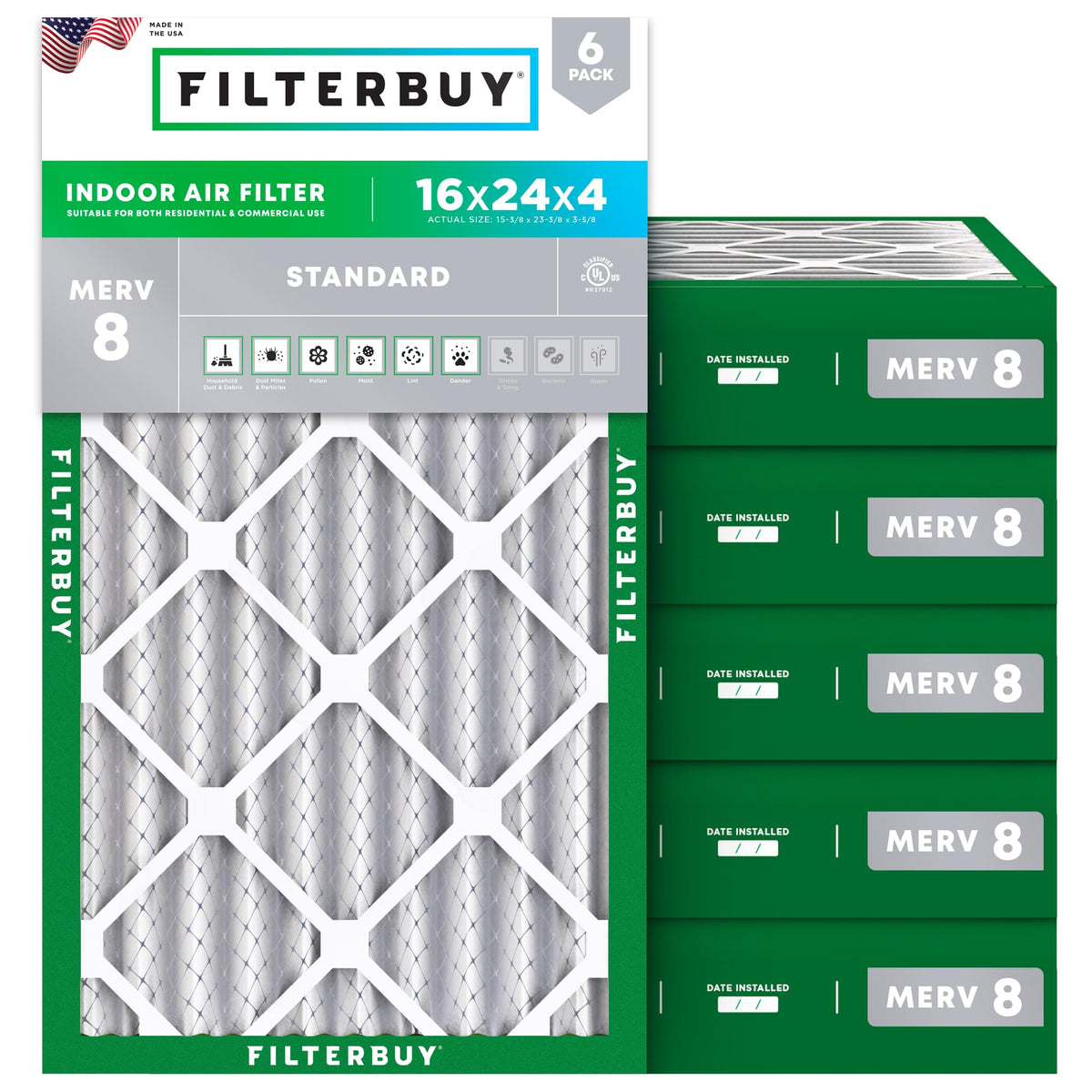 Filterbuy 30x32x1 Air Filter MERV 8 Dust & Allergy Defense (6-Pack)