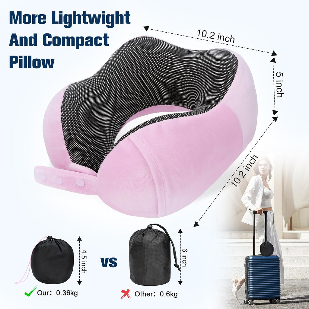 Cirorld Travel Pillow for Airplane, Neck Pillow for Travel, Memory Foam Travel Neck Pillow for Adults, Adjustable & Compact Flight Pillow, Ergonomic Neck Cushion, With Ear Plugs, Eye Mask, Carry Bag